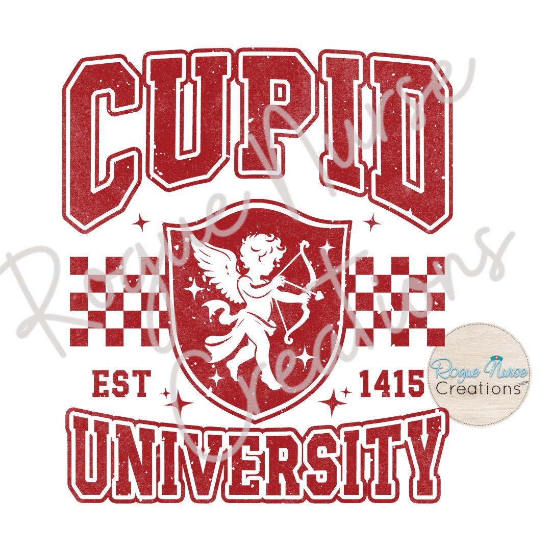 Cupid University Valentines Day Graphic Sweatshirt, Crew Neck Pullover, Valentines Day Gift, Cupid University Varsity Style Pullover
