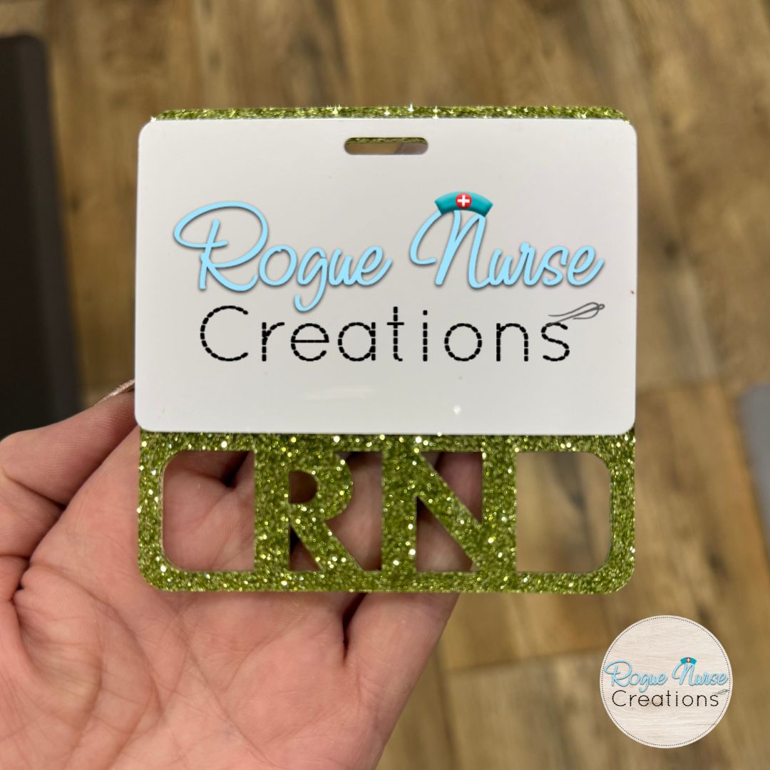 Glitter Acrylic Badge Buddy, RN Badge Tag, Nurse Badge Hanging Name Tag Badge Buddy, RN Credentials Badge Buddy, Personalized Badge Buddy