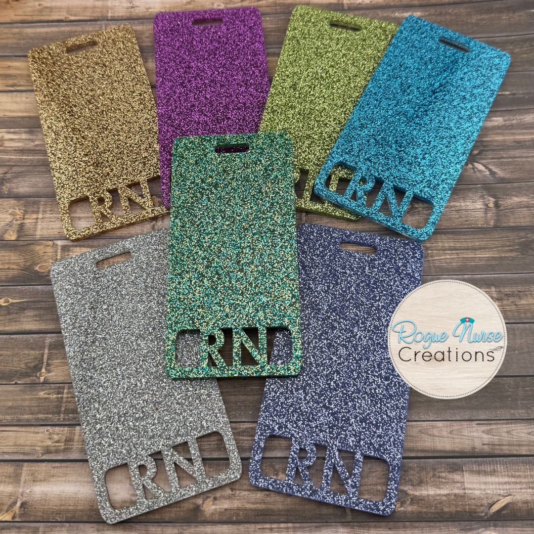 Glitter Acrylic Badge Buddy, RN Badge Tag, Nurse Badge Hanging Name Tag Badge Buddy, RN Credentials Badge Buddy, Personalized Badge Buddy