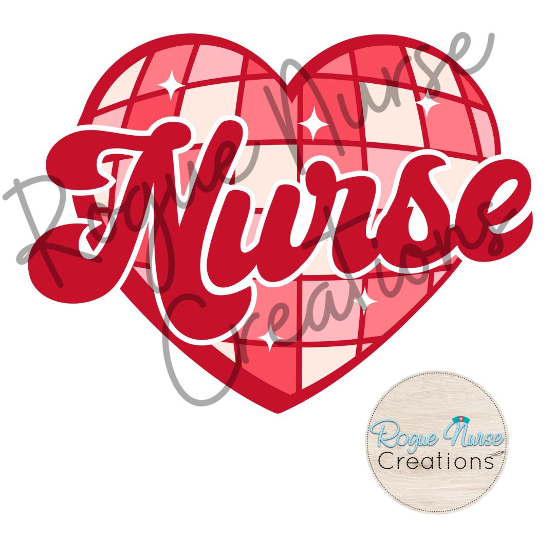 Valentines Day Nurse Graphic Sweatshirt, Nurse Crew Pullover, Nurse Gift, Cute Pink and Red Disco Heart Nurse Design for Nurses
