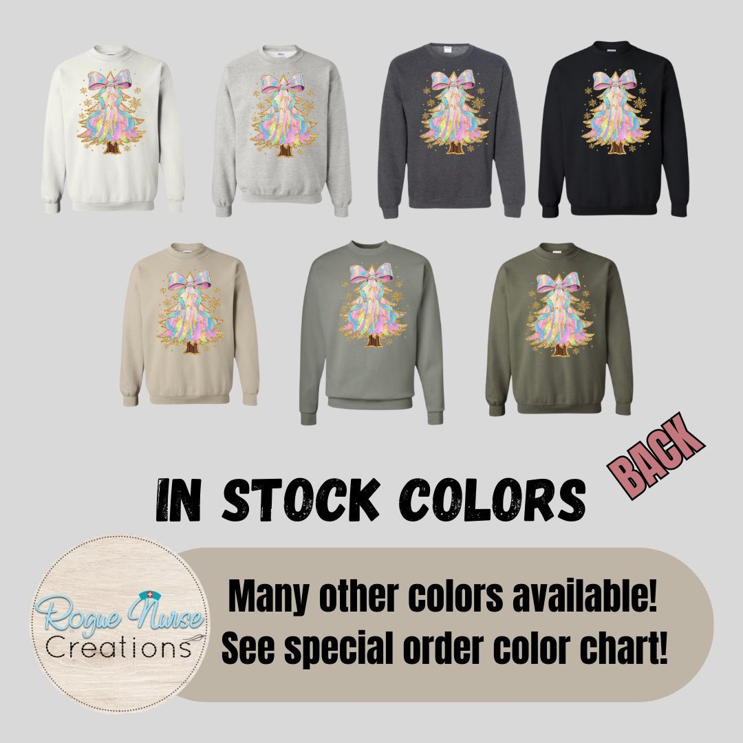 Pastel glittery Christmas Graphic Sweatshirt, Iridescent looking Tree Holiday Graphic Pullover, Nurse Gift, Cute Christmas Tree Sweatshirt