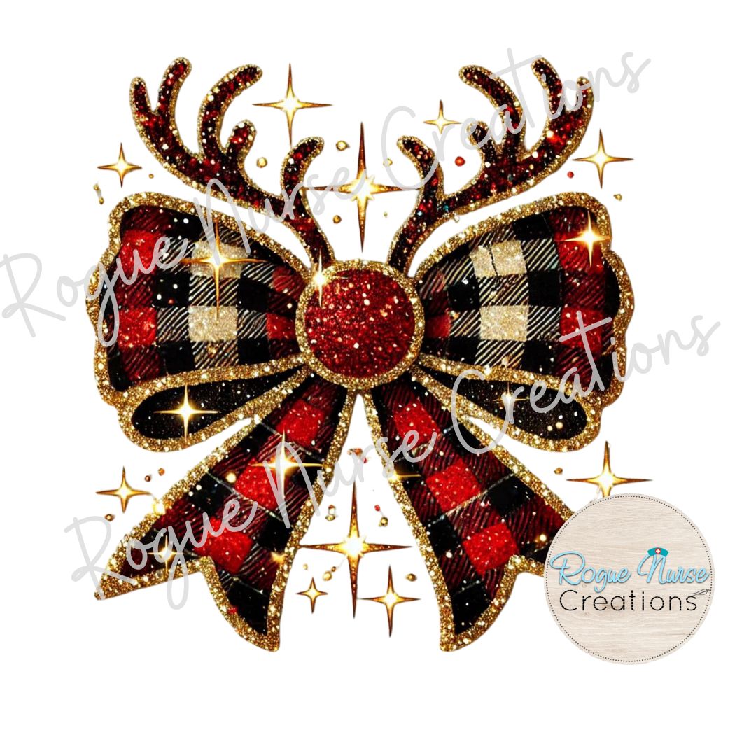 Plaid Holiday Glittery looking Bow Graphic Sweatshirt, Crew Neck Pullover, Nurse Gift, Cute Christmas Holiday Sweatshirt for Nurses