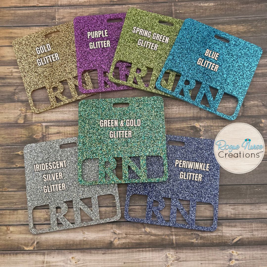 Glitter Acrylic Badge Buddy, RN Badge Tag, Nurse Badge Hanging Name Tag Badge Buddy, RN Credentials Badge Buddy, Personalized Badge Buddy