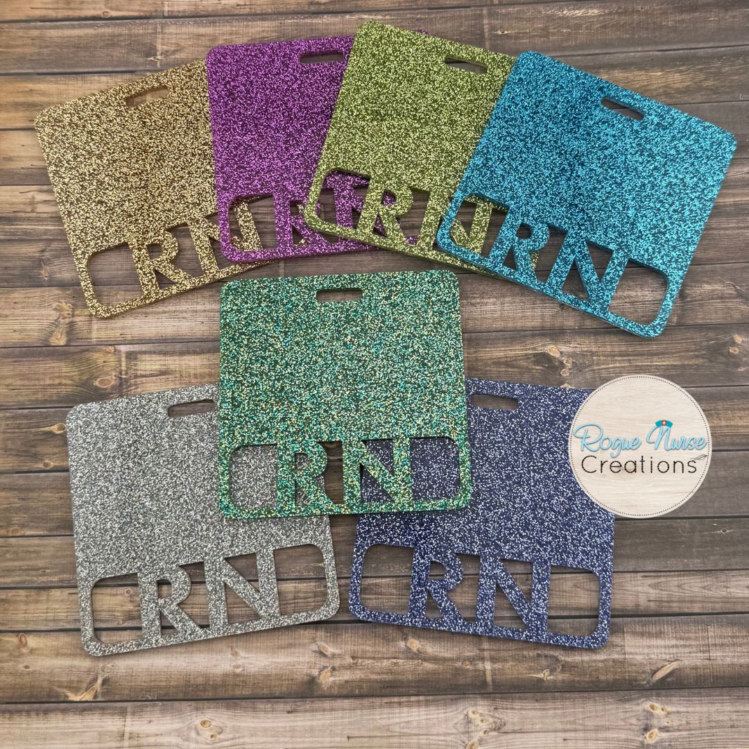Glitter Acrylic Badge Buddy, RN Badge Tag, Nurse Badge Hanging Name Tag Badge Buddy, RN Credentials Badge Buddy, Personalized Badge Buddy