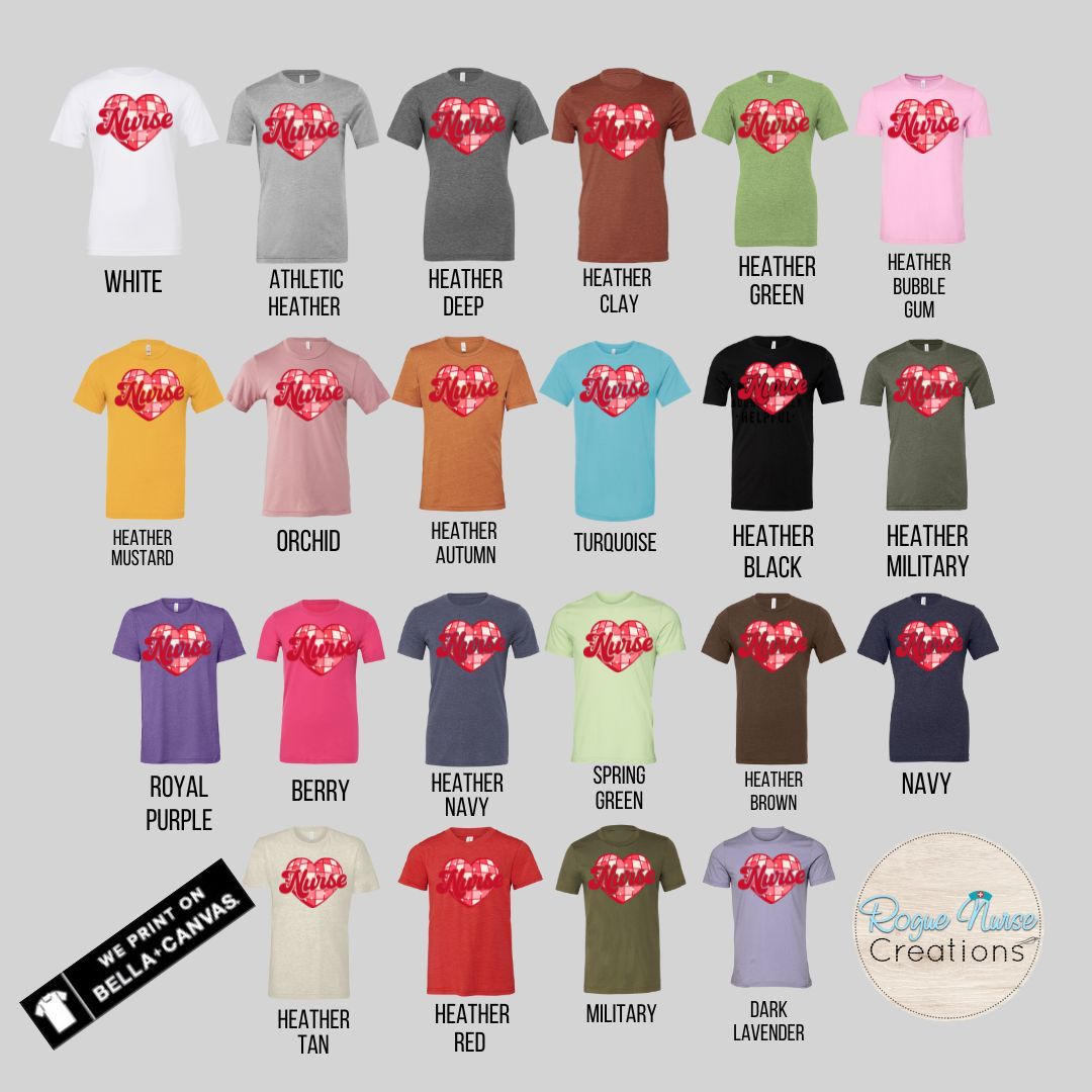 Valentines Day Nurse Graphic T-Shirt, Disco Heart Nurse Design T-Shirt, Pink and Red Valentine Shirt, Nurse gift, Nurse Graphic T-Shirt