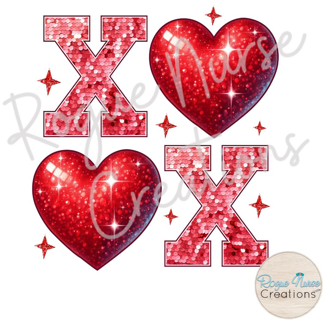 Valentines Day Glittery Looking XOXO Graphic Sweatshirt, Sparkly looking Valentines Day Pullover, Nurse gift, Hugs and Kisses Shirt