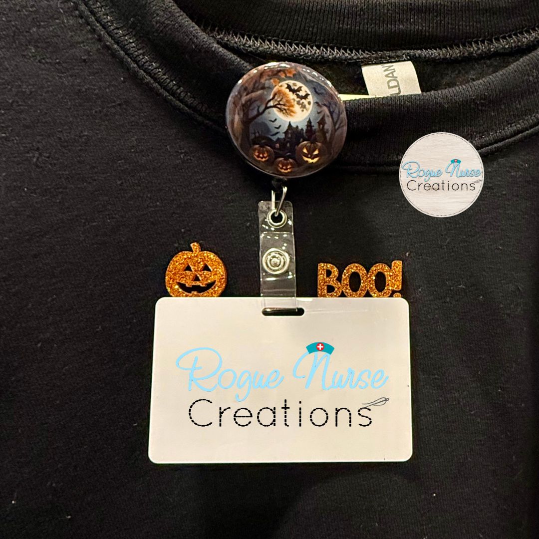 Orange Glitter Acrylic Pumpkin Halloween Badge Topper, Pumpkin With Boo! Badge Topper, Cute Fall Pumpkin Badge Topper for Name Badges