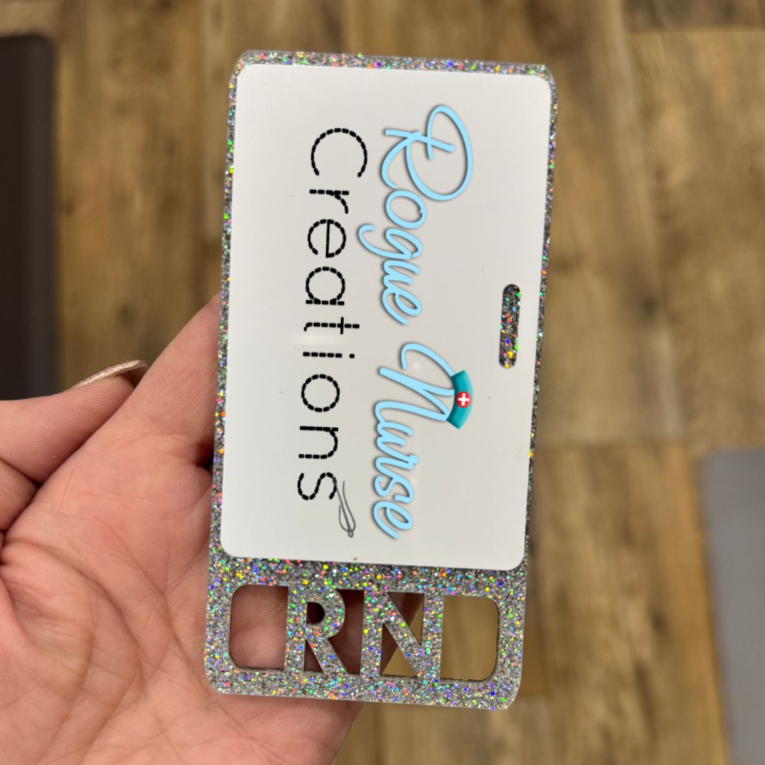 Glitter Acrylic Badge Buddy, RN Badge Tag, Nurse Badge Hanging Name Tag Badge Buddy, RN Credentials Badge Buddy, Personalized Badge Buddy