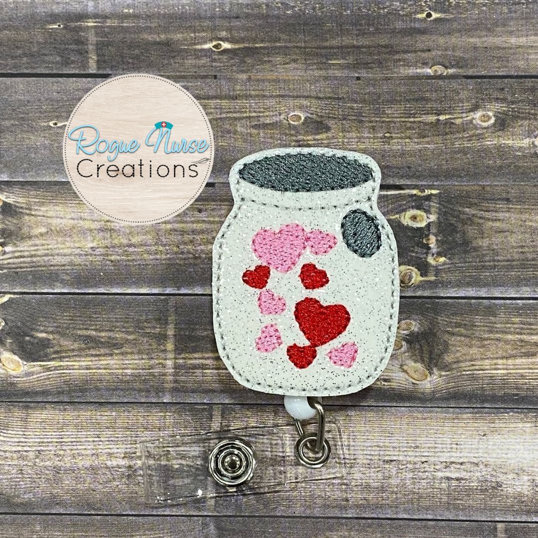 Jar of Hearts, Embroidered Valentines Day White Sparkle Glitter Valent –  Rogue Nurse Creations