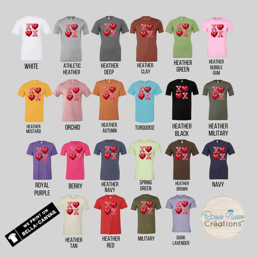 Valentines Day Glittery Looking XOXO Graphic T-Shirt, Sparkly looking Valentines Day T-Shirt, Nurse gift, Hugs and Kisses Graphic T-Shirt