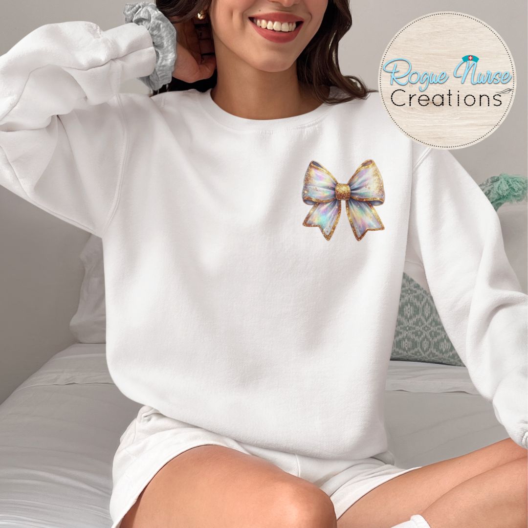 Pastel glittery Christmas Graphic Sweatshirt, Iridescent looking Tree Holiday Graphic Pullover, Nurse Gift, Cute Christmas Tree Sweatshirt