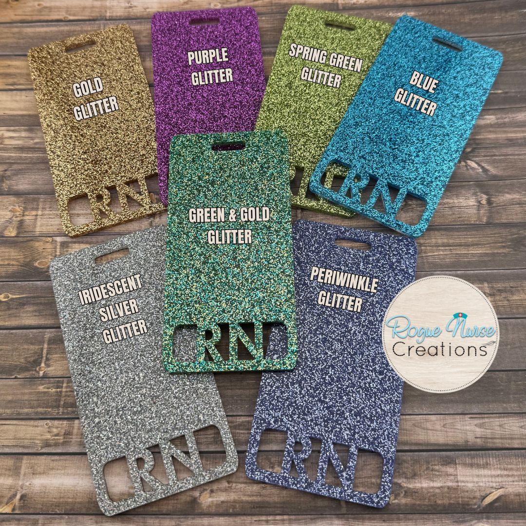 Glitter Acrylic Badge Buddy, RN Badge Tag, Nurse Badge Hanging Name Tag Badge Buddy, RN Credentials Badge Buddy, Personalized Badge Buddy