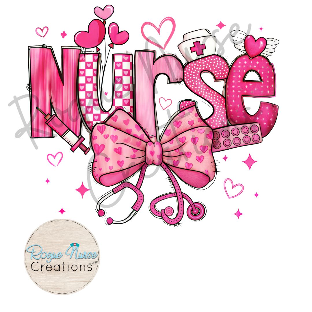 Valentines Day Nurse Graphic Sweatshirt, Nurse Crew Pullover, Nurse Gift, Cute pink nurse design with stethoscope an bow for Nurses,