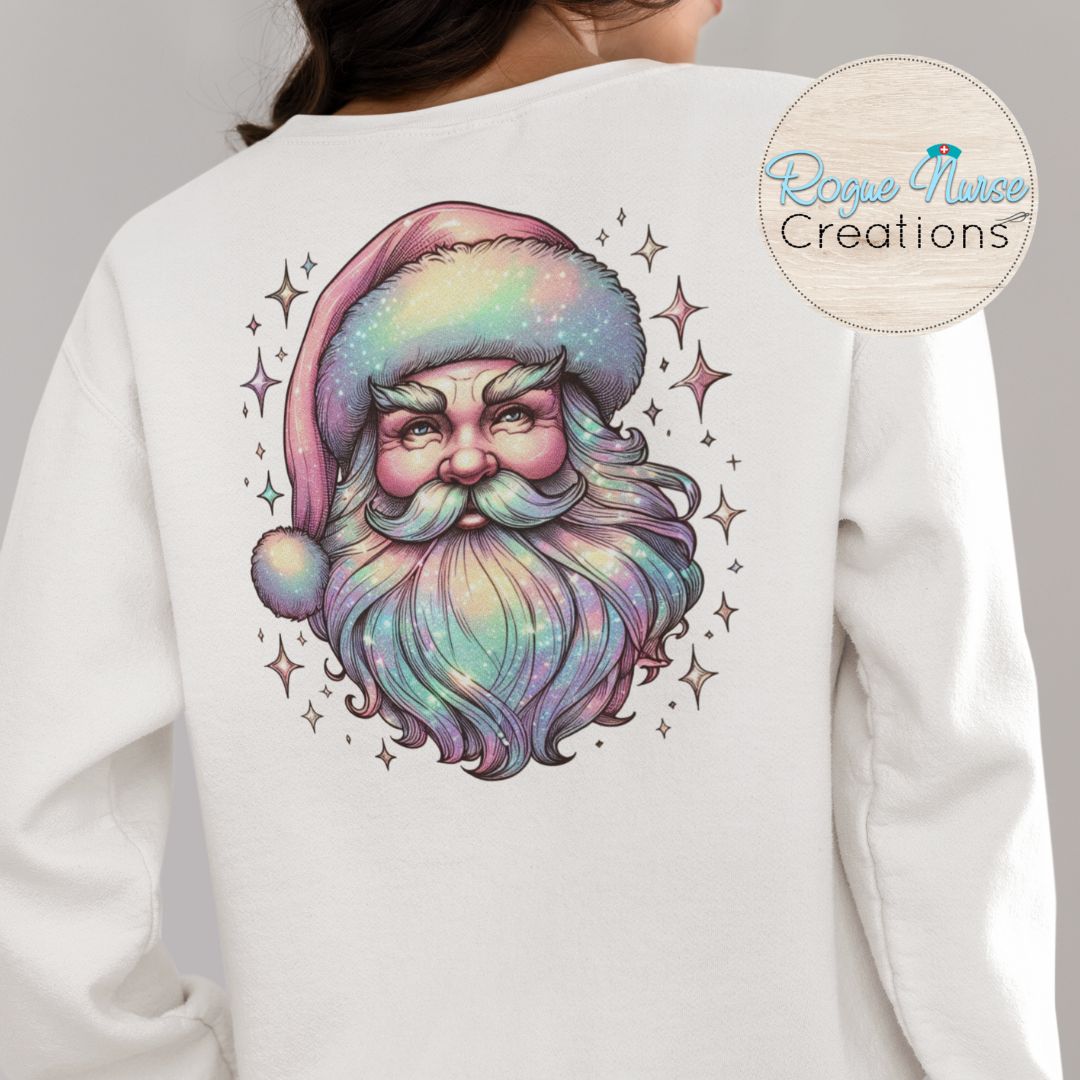 Pastel Santa Graphic Sweatshirt, Iridescent looking Santa Graphic, Nurse Crew Pullover, Nurse Gift, Cute Christmas Saint Nick Sweatshirt