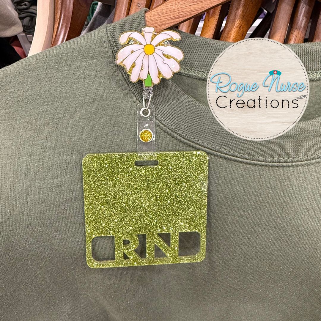 Glitter Acrylic Badge Buddy, RN Badge Tag, Nurse Badge Hanging Name Tag Badge Buddy, RN Credentials Badge Buddy, Personalized Badge Buddy