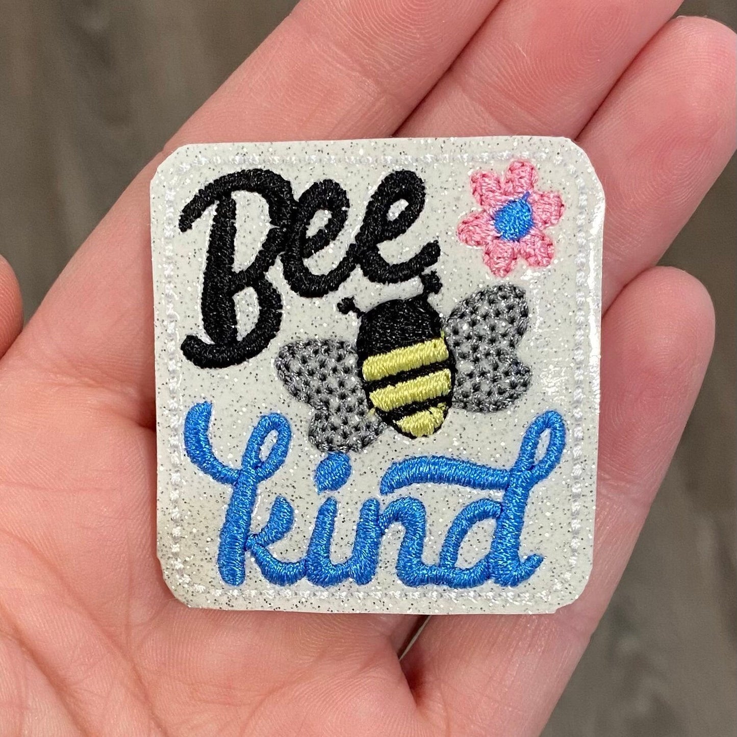 Be Kind White Glitter Retractable Name Badge Reel,Bumble Bee, Flower