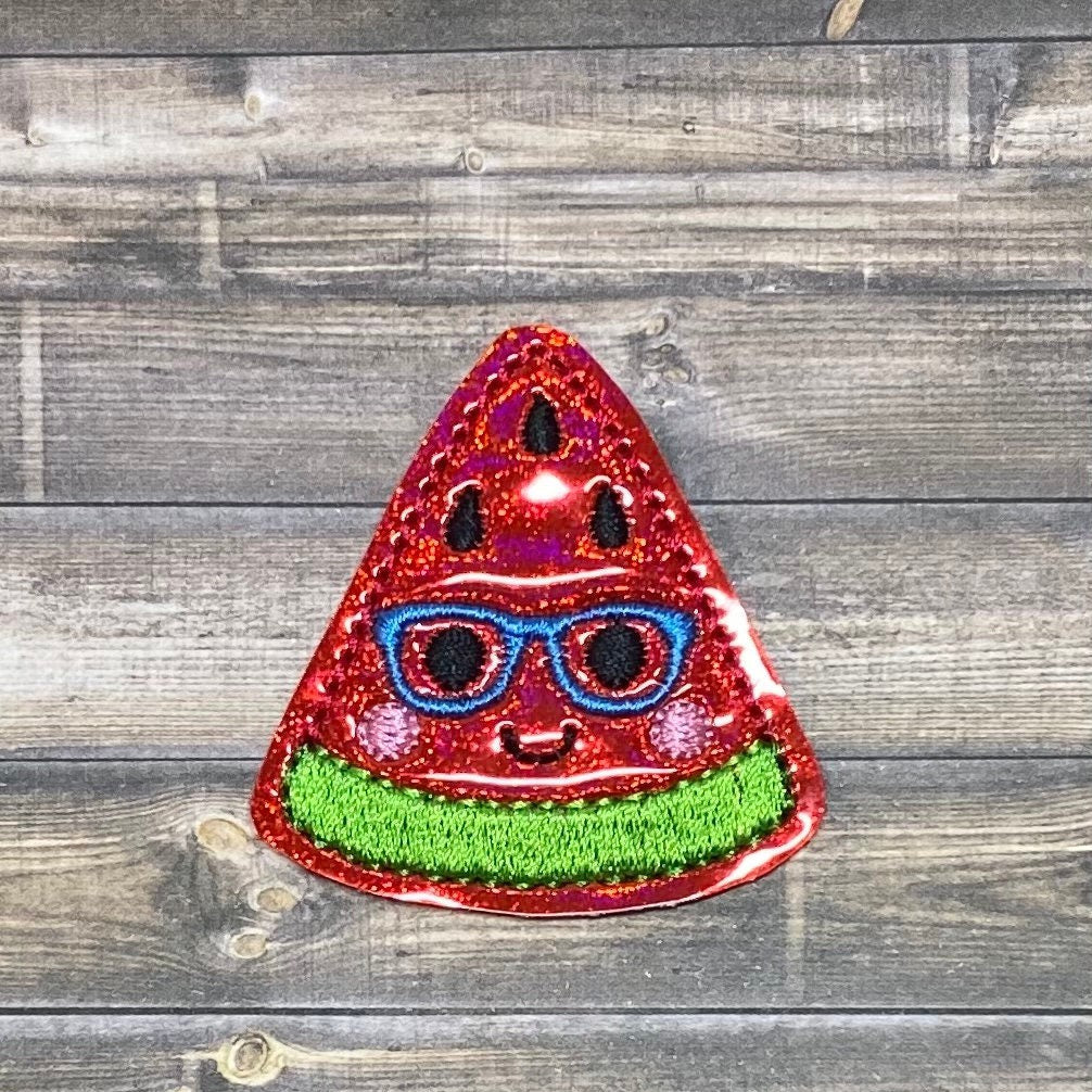 Red Shiny Glitter Watermelon with glasses, Summer, Fruit, Retractable Badge Reel