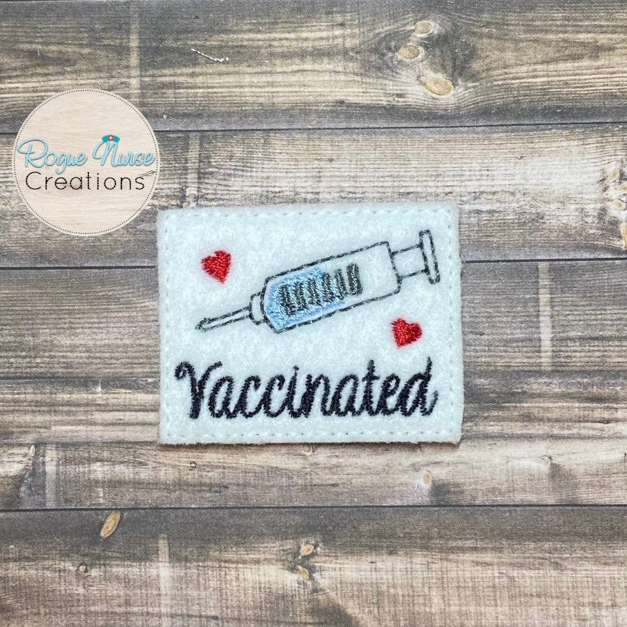 Vaccinated Retractable Badge Reel, Vaccine Needle Feltie