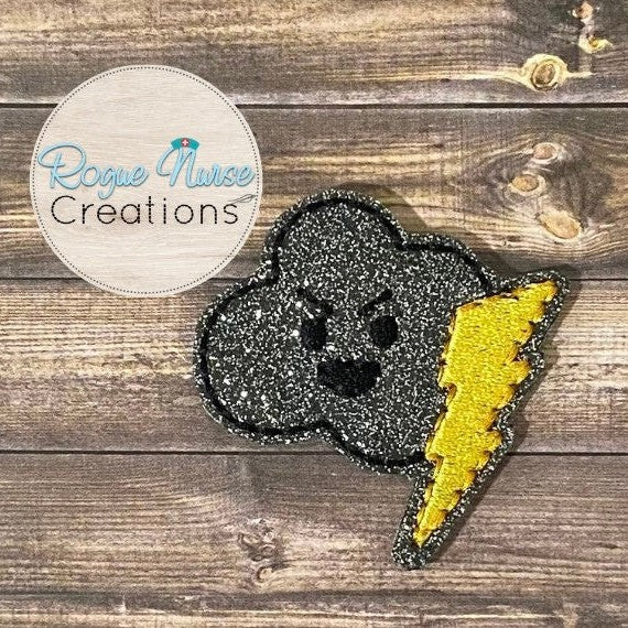 Black Cloud Charcoal Glitter with Lightning Retractable Badge Reel, ID Holder Badge Reel