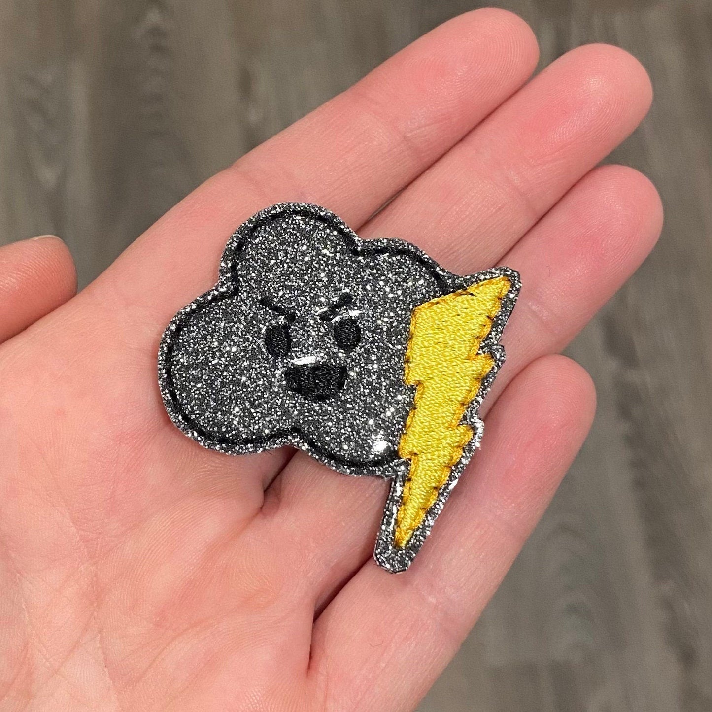 Black Cloud Charcoal Glitter with Lightning Retractable Badge Reel, ID Holder Badge Reel