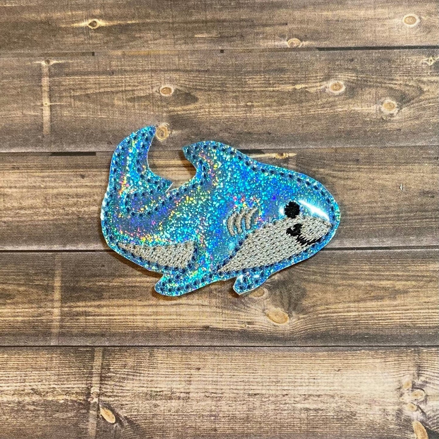 Shark, Blue Shiny Glitter Retractable Badge Reel, Name Badge Holder