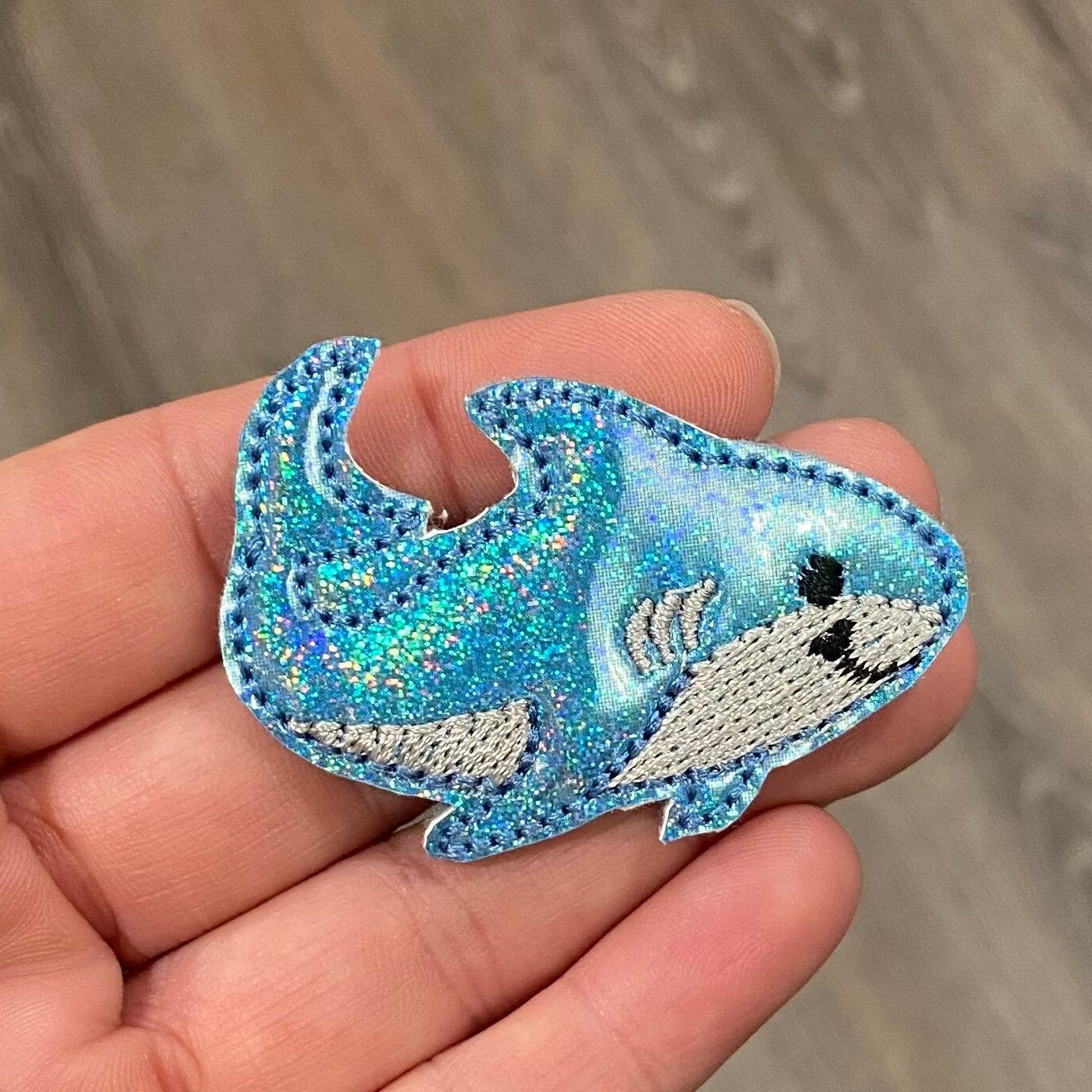 Shark, Blue Shiny Glitter Retractable Badge Reel, Name Badge Holder