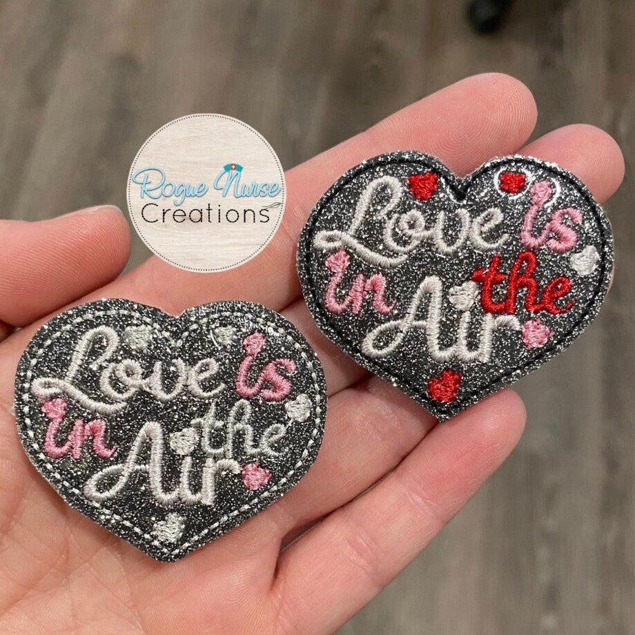 Love is in the Air, Heart shaped, Gunmetal Gray Glitter, Valentine’s Day Retractable Badge Reel