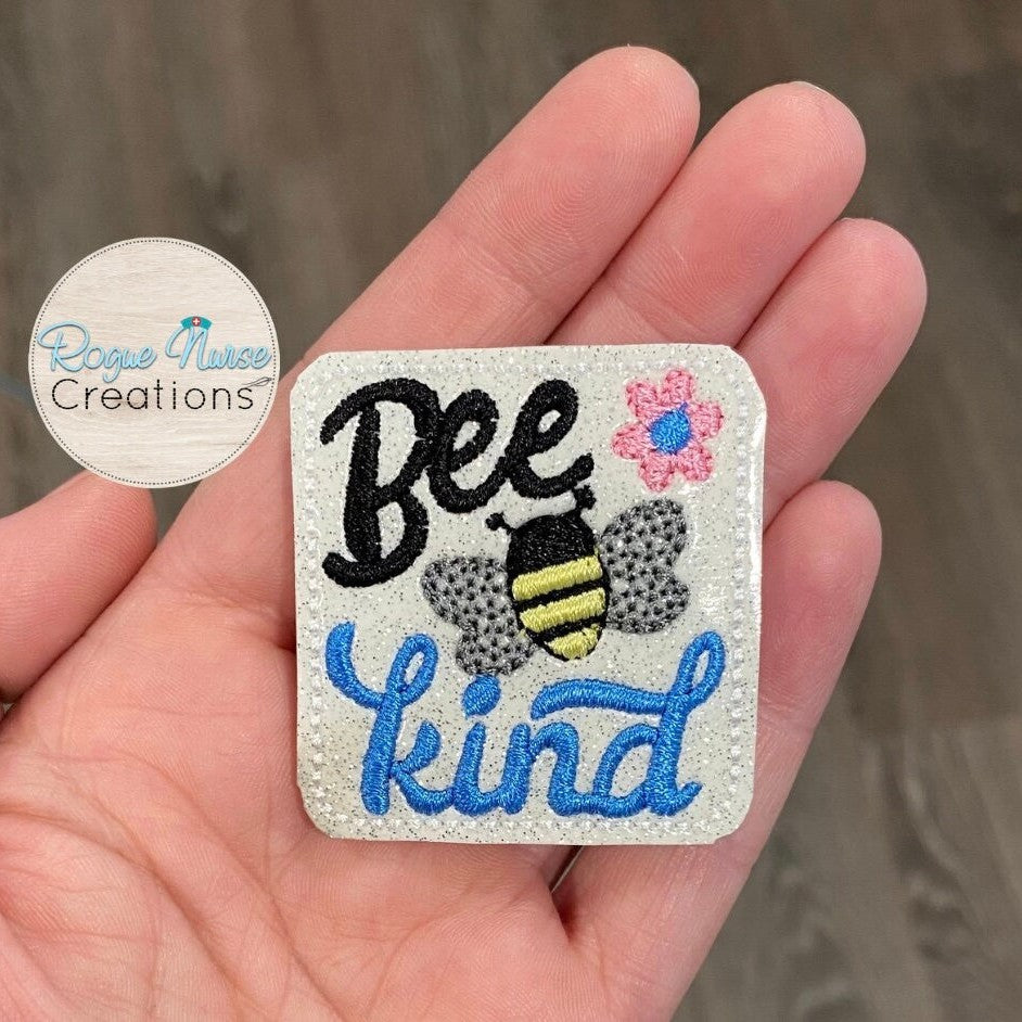 Be Kind White Glitter Retractable Name Badge Reel,Bumble Bee, Flower