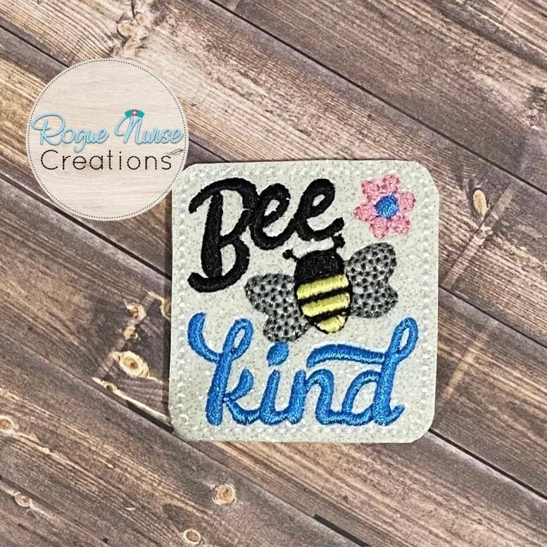 Be Kind White Glitter Retractable Name Badge Reel,Bumble Bee, Flower