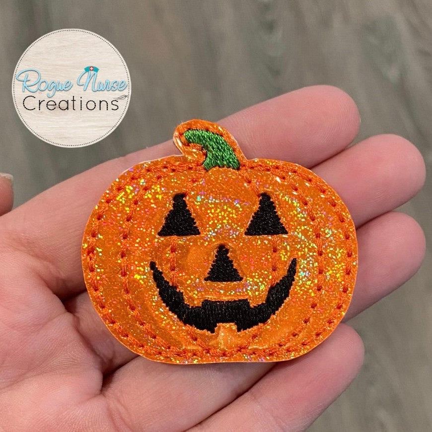 Orange Glitter Pumpkin Retractable Badge Reel