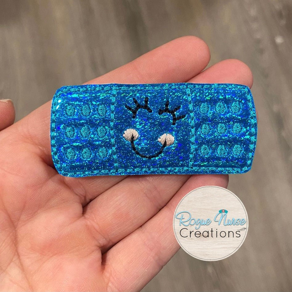 Teal Blue Bandaid, Shiny Glitter Retractable Badge Reel, Name Badge Holder, Badge Buddy, ID Badge Reel