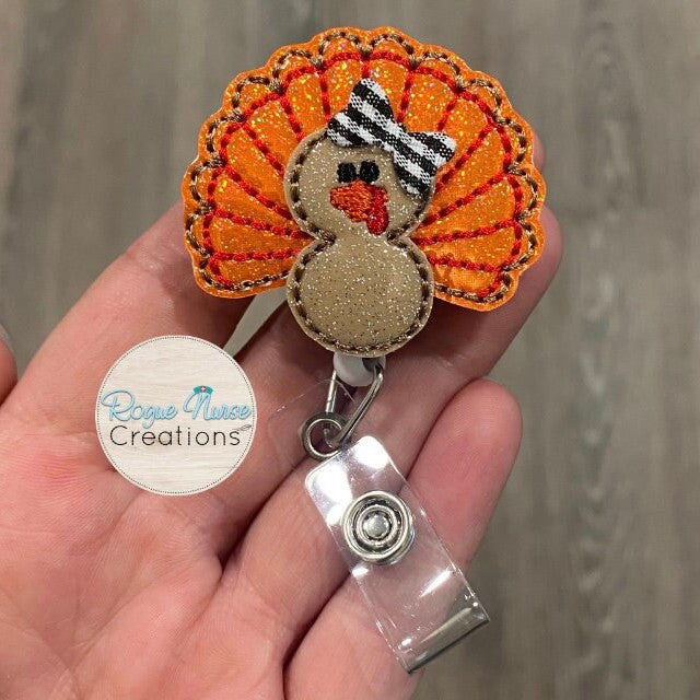 Glitter Thanksgiving, Fall, Turkey, Retractable Badge Reel, Badge Holder