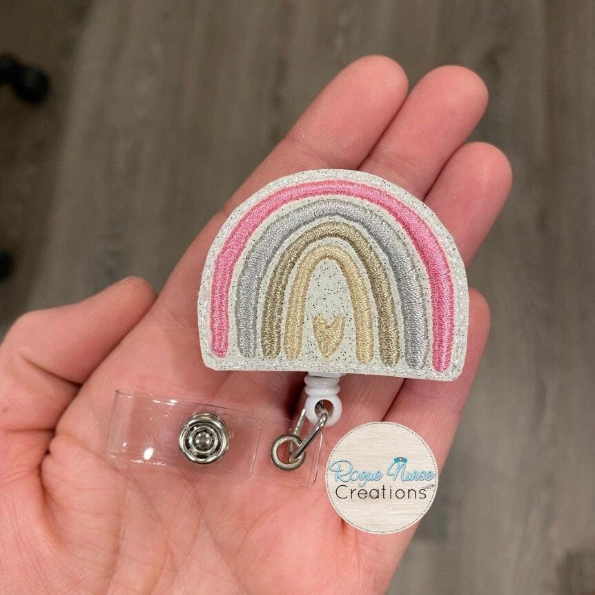 Glitter Rainbow Retractable Badge Reel with Coordinating Embroidered Colors, Nurse Badge Buddy, Teacher Badge Reel, Nurse Gift