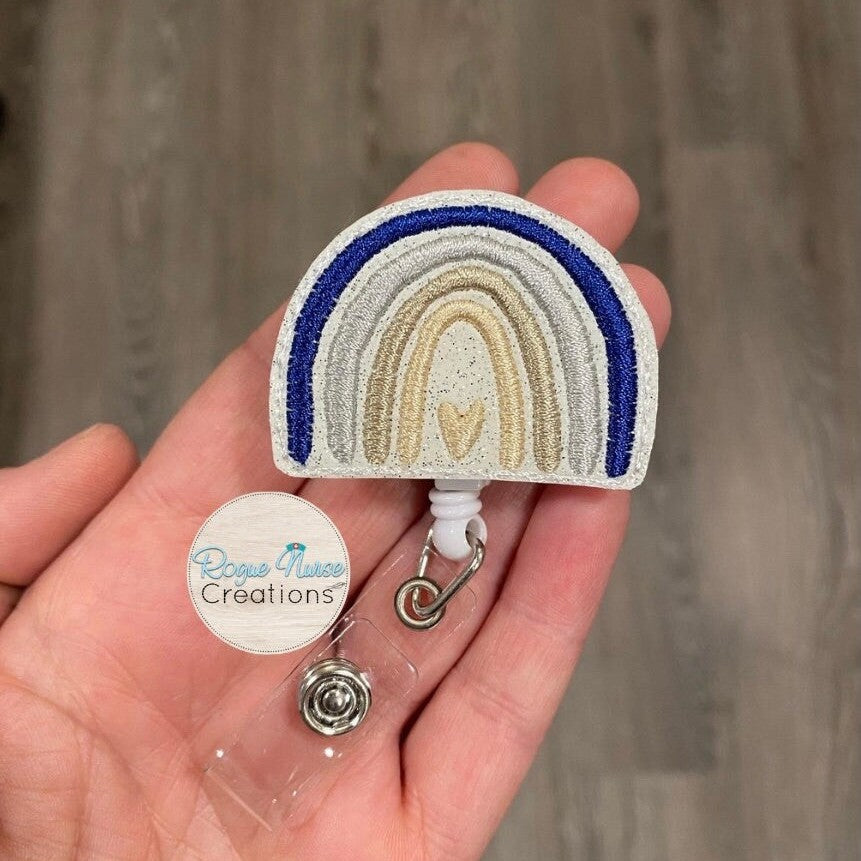 Glitter Rainbow Retractable Badge Reel with Coordinating Embroidered Colors, Nurse Badge Buddy, Teacher Badge Reel, Nurse Gift