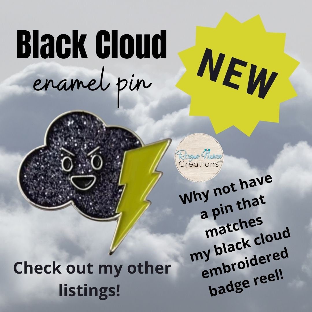 Black Cloud Charcoal Glitter with Lightning Retractable Badge Reel, ID Holder Badge Reel