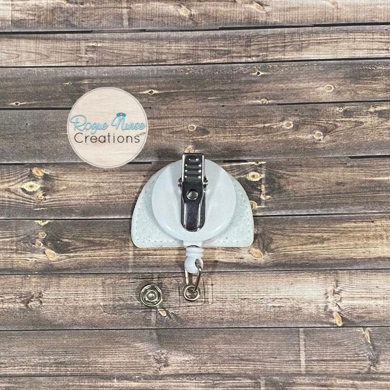 NICU Navy Silver, Gold and Beige Embroidered Rainbow Retractable Badge Reel. Baby Nurse Badge Reel