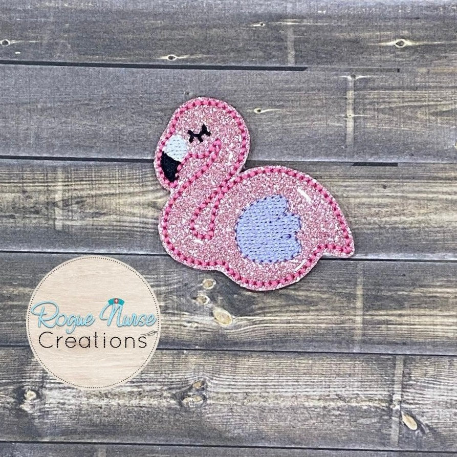 Shiny Glitter Pink Flamingo Retractable Badge Reel, Nurse Badge Buddy, Work ID holder