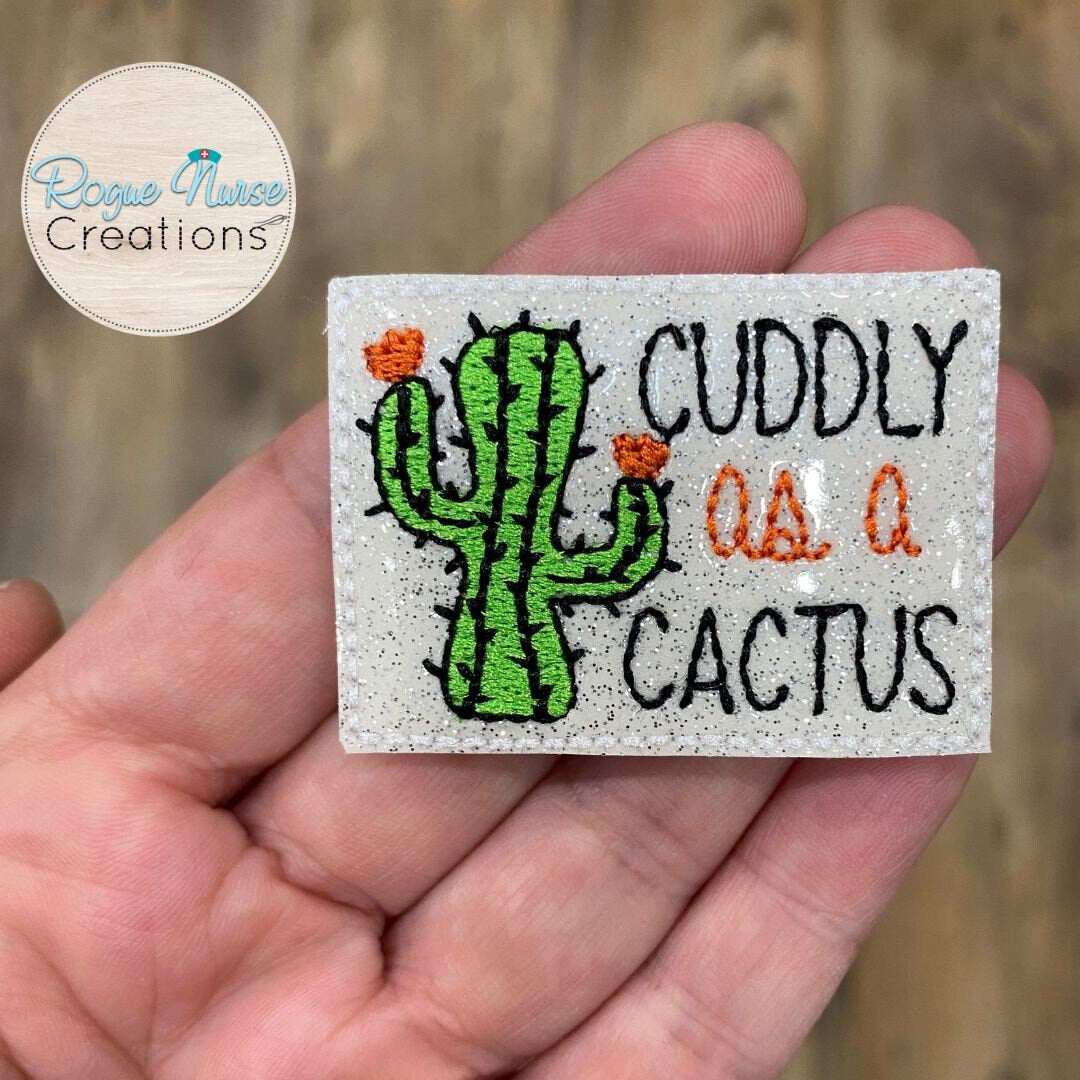 Cuddly As A Cactus Embroidered Retractable Badge Reel, Orange Cactus Flower Badge Reel