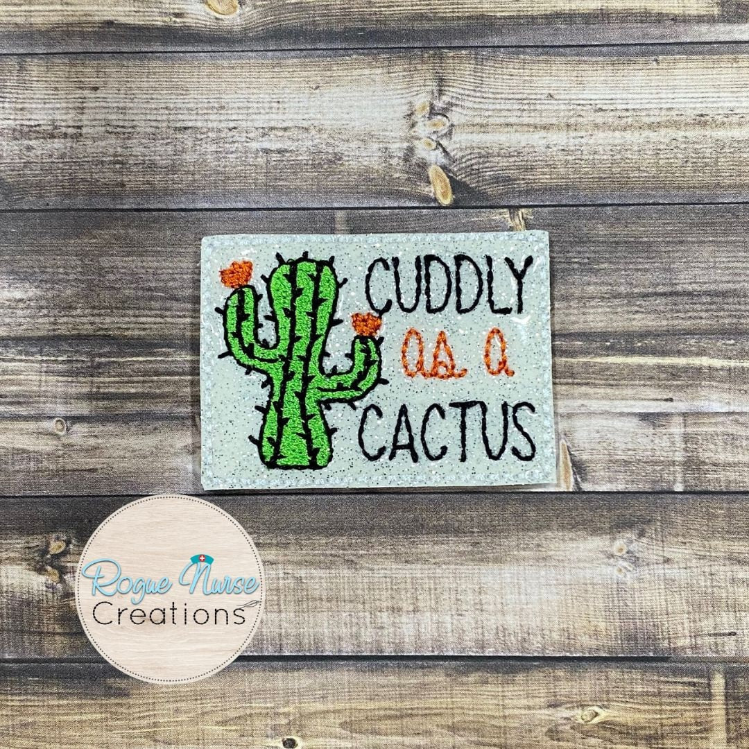 Cuddly As A Cactus Embroidered Retractable Badge Reel, Orange Cactus Flower Badge Reel