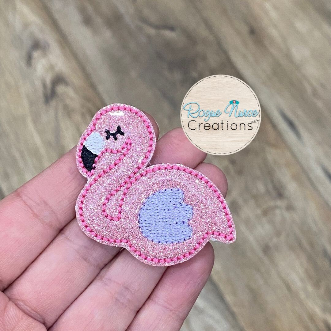 Shiny Glitter Pink Flamingo Retractable Badge Reel, Nurse Badge Buddy, Work ID holder