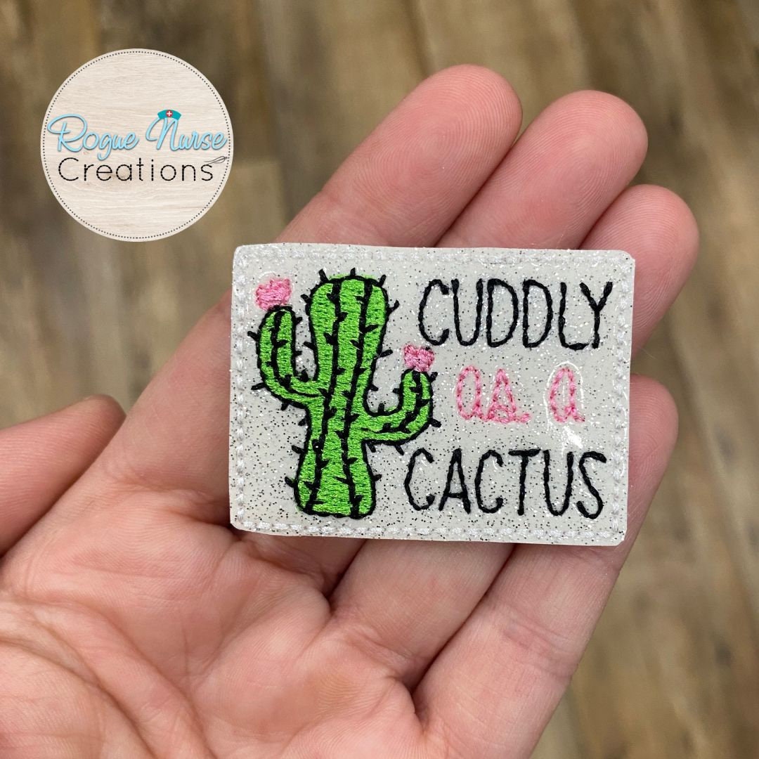 Cuddly As A Cactus Embroidered Retractable Badge Reel, Pink Cactus Flower Badge Reel