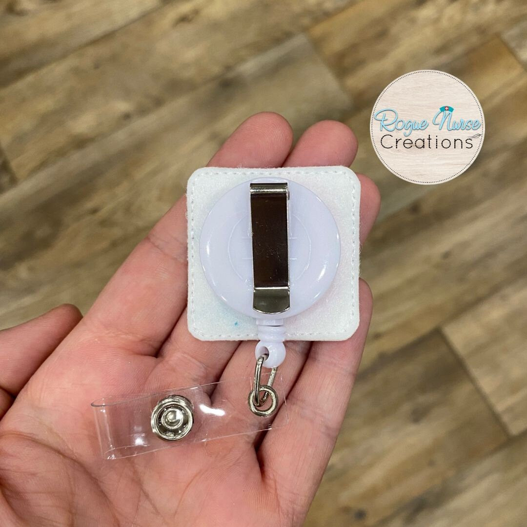 My Brain Has Too Many Tabs Open Embroidered White Glitter Marine Vinyl Retractable Badge Reel, Brain Badge Reel