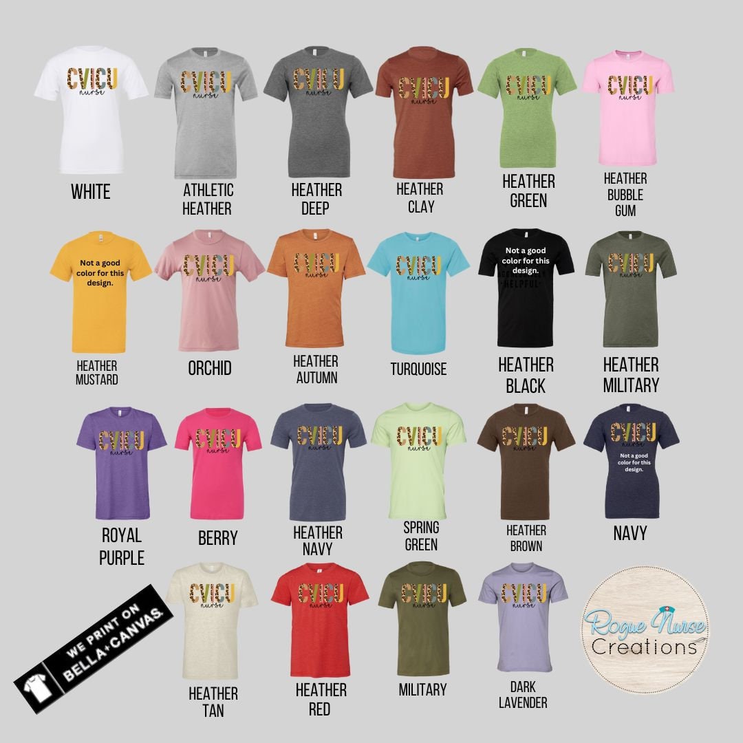 CV ICU Nurse Graphic T-Shirt with Multi Color Leopard Letters, Nurse Gift, Preceptor Gift, Funny Nurse Graphic T-Shirt, Cardiac Nurse
