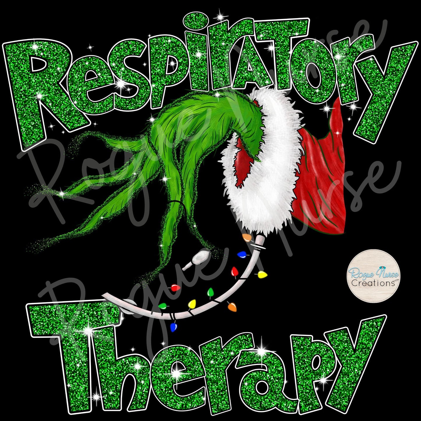 Holiday Respiratory Therapy Graphic T-Shirt, Grinchy Fingers Holding an Intubation Tube, RT Intubation Christmas T-Shirt, RT Gift