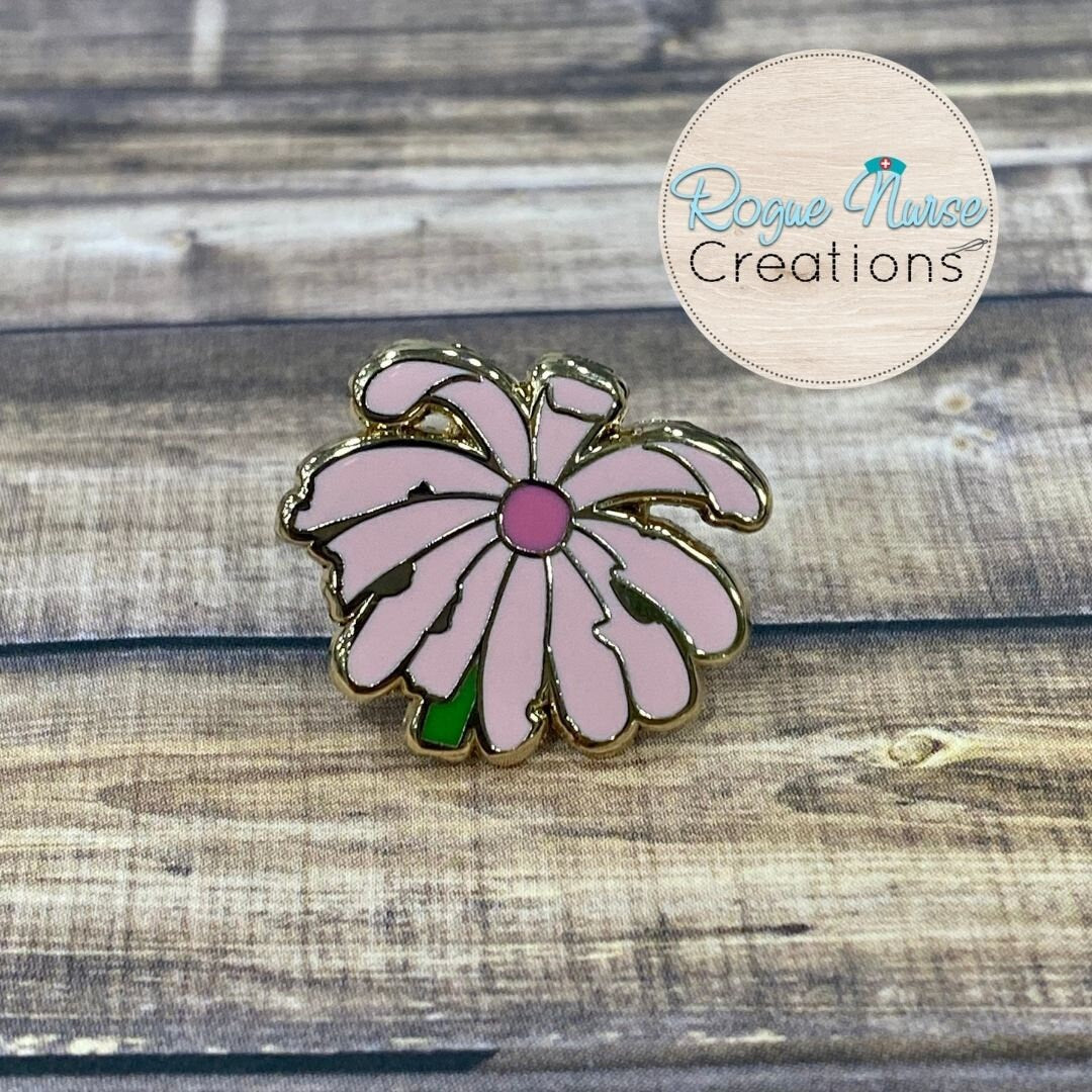 The Wilted Daisy™ PINK Edition an Enamel Pin For The Ordinary Nurse! Humerous Nurse Gift, Pink Wilted Daisy, Original Design But Pink