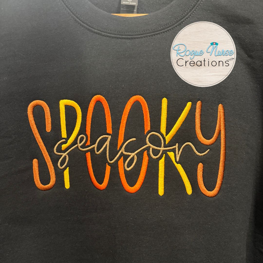 SPOOKY Season Embroidered Sweatshirt, Fall Spooky Season Pullover Sweater, Cute Halloween Fall Season Embroidered Gildan Sweatshirt.
