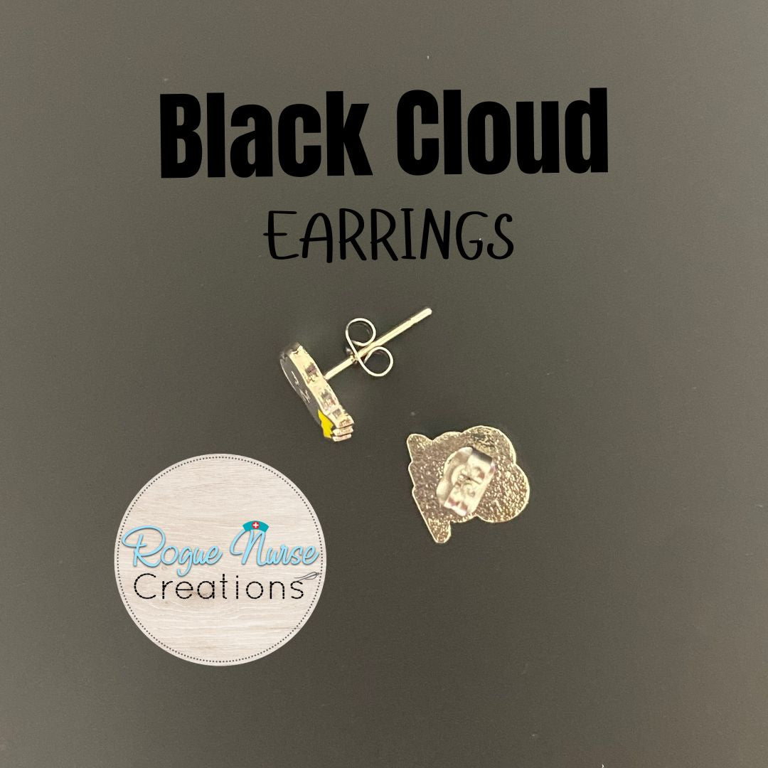 Menacing Black Cloud With Golden Lightning EARRINGS, Storm Cloud, Nurse Gift, Department Chaos Earrings.