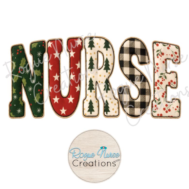 Christmas NURSE Faux Appliqué Graphic Print T-Shirt, Nurse Holiday T-Shirt, Cute Faux Appliqué Nurse Christmas Shirt for The Holidays
