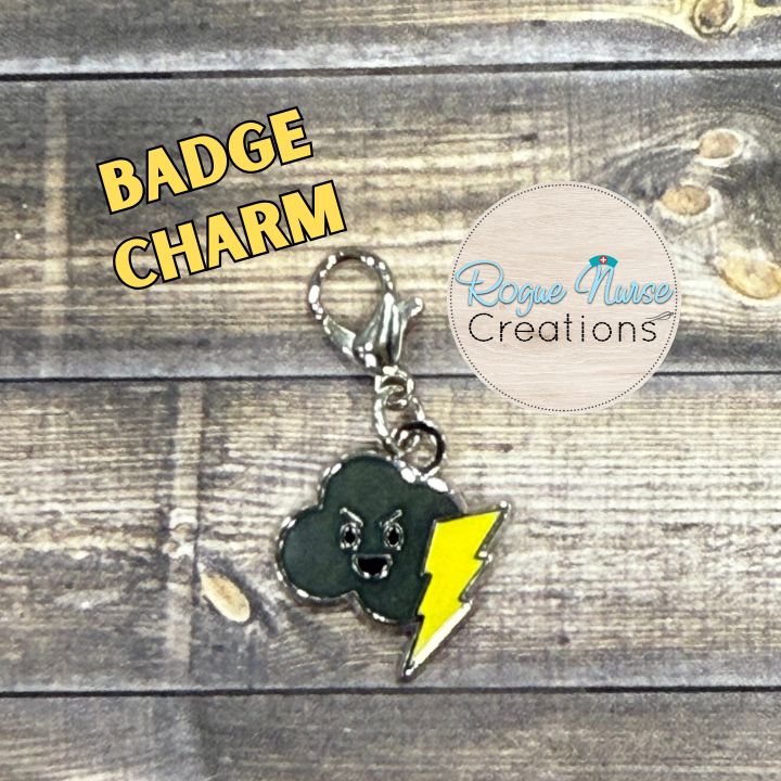 Menacing Black Cloud With Golden Lightning Enamel Badge Charm, Storm Cloud, Nurse Gift, Department Chaos Pin