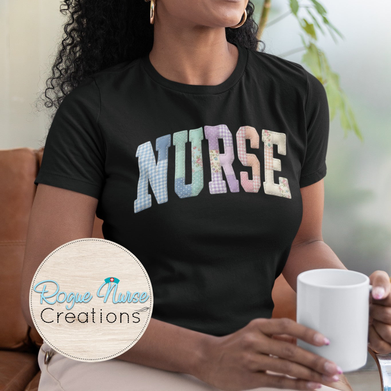 Faux Quilted Patchwork pastel Nurse Graphic T-shirt, Cute faux Quilted Nurse Shirt